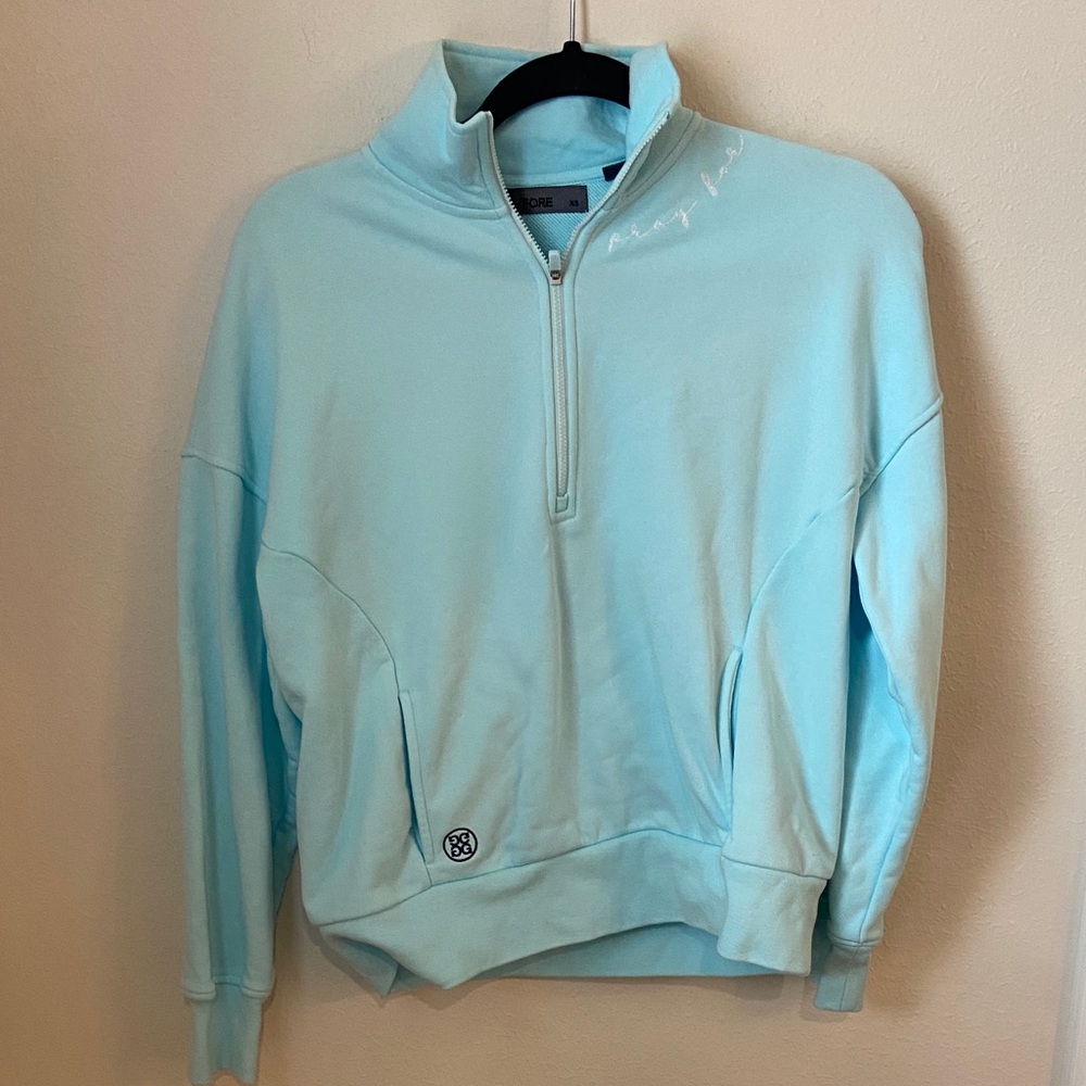 G/FORE “Pray for Birdies” Quarter-Zip Pullover Sweatshirt – Light Blue – XS